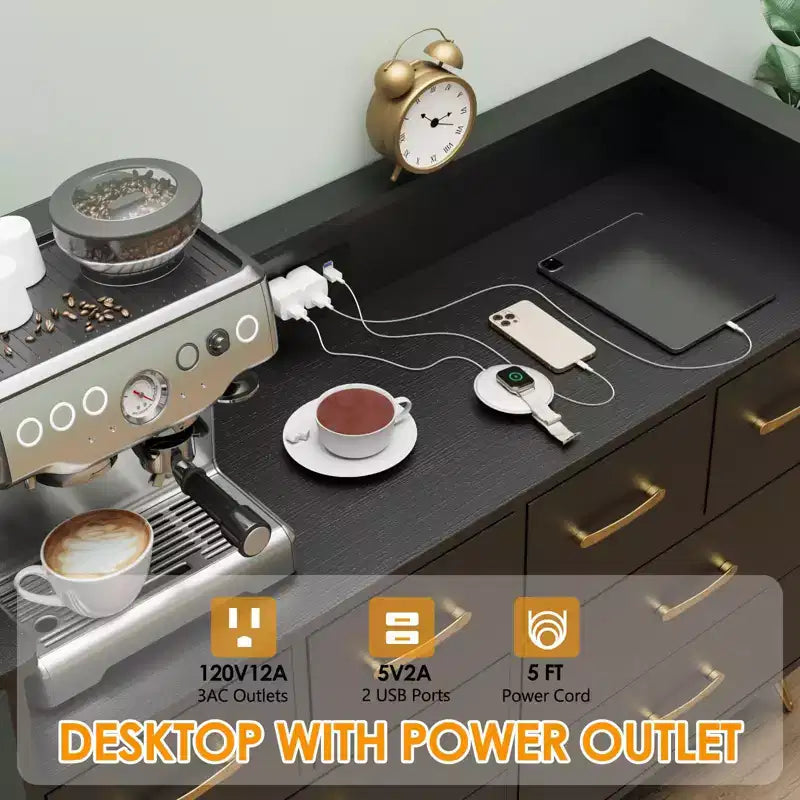 Commode 8 tiroirs avec station de charge et lumières RVB | Commode de chambre large avec 3 prises + 2 ports USB, éclairage LED contrôlé par application pour le jeu
