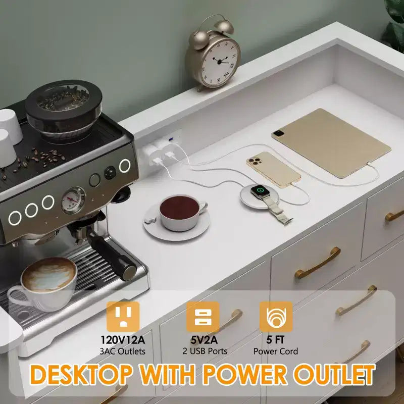 Commode 8 tiroirs avec station de charge et lumières RVB | Commode de chambre large avec 3 prises + 2 ports USB, éclairage LED contrôlé par application pour le jeu