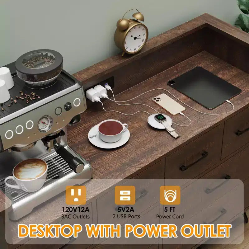 Commode 8 tiroirs avec station de charge et lumières RVB | Commode de chambre large avec 3 prises + 2 ports USB, éclairage LED contrôlé par application pour le jeu