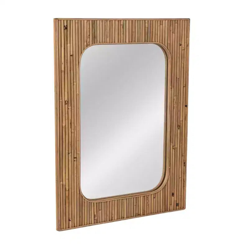 Storied Home Natural Rattan Framed Wall Mirror
