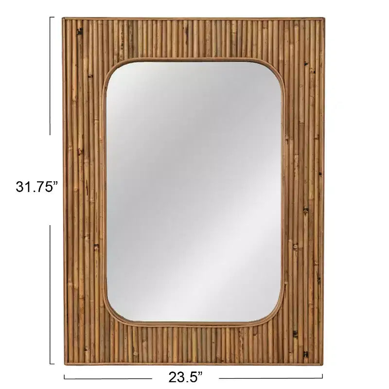 Miroir mural à cadre en rotin naturel