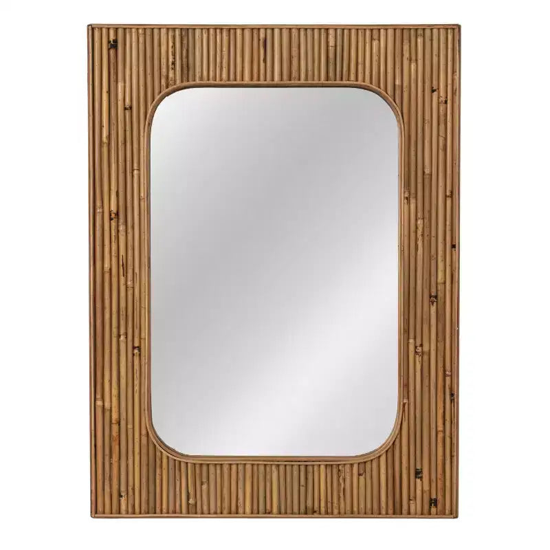 Miroir mural à cadre en rotin naturel