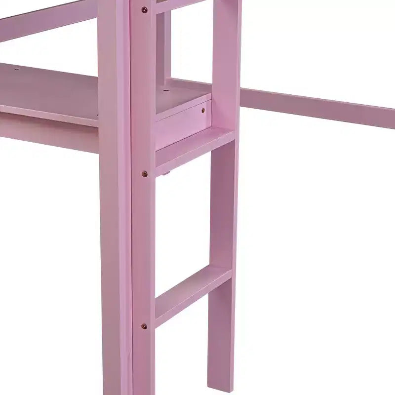 Lit mezzanine surélevé double avec garde-corps de sécurité, bureau intégré, échelle Rose