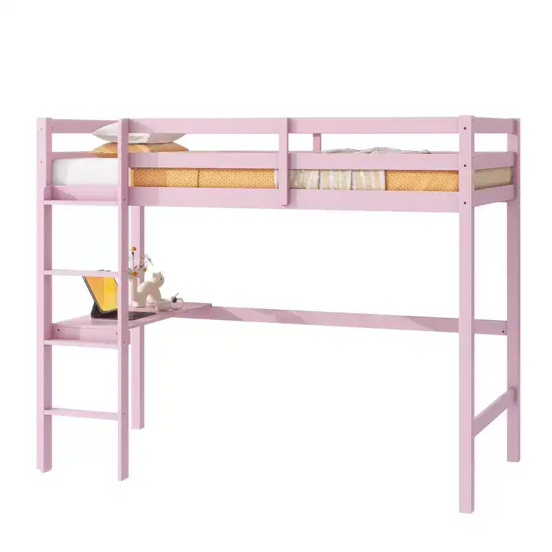 Lit mezzanine surélevé double avec garde-corps de sécurité, bureau intégré, échelle Rose