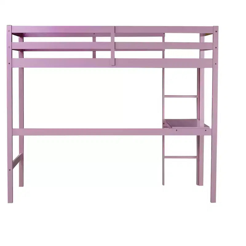 Lit mezzanine surélevé double avec garde-corps de sécurité, bureau intégré, échelle Rose