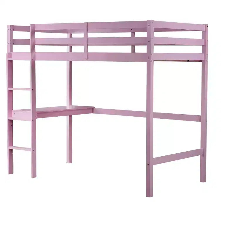 Lit mezzanine surélevé double avec garde-corps de sécurité, bureau intégré, échelle Rose