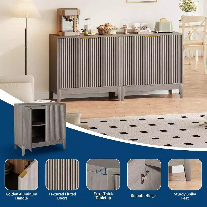 Buffet de rangement cannelé 32 po avec étagères réglables, style moderne du milieu du siècle, idéal pour l'entrée ou la cuisine