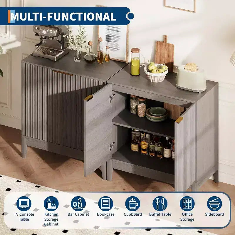Buffet de rangement cannelé 32 po avec étagères réglables, style moderne du milieu du siècle, idéal pour l'entrée ou la cuisine