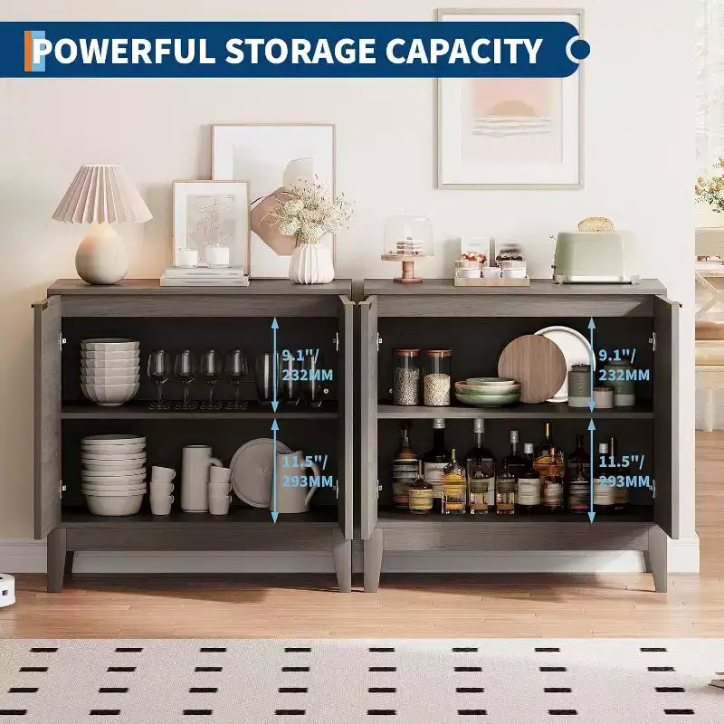 Buffet de rangement cannelé 32 po avec étagères réglables, style moderne du milieu du siècle, idéal pour l'entrée ou la cuisine