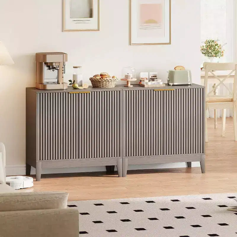 Buffet de rangement cannelé 32 po avec étagères réglables, style moderne du milieu du siècle, idéal pour l'entrée ou la cuisine