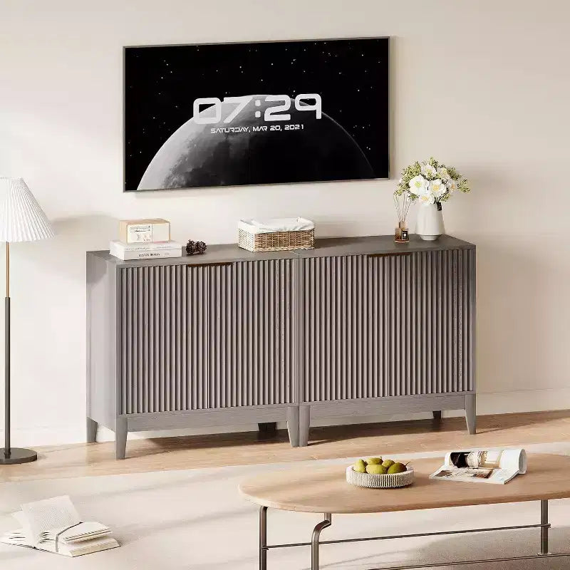 Buffet de rangement cannelé 32 po avec étagères réglables, style moderne du milieu du siècle, idéal pour l'entrée ou la cuisine