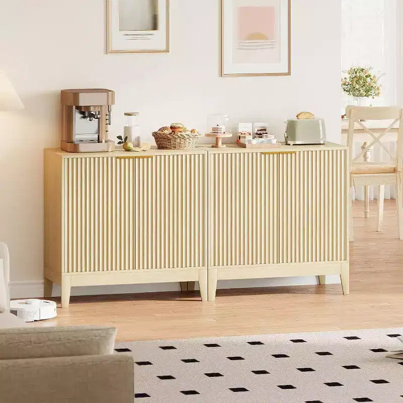 Buffet de rangement cannelé 32 po avec étagères réglables, style moderne du milieu du siècle, idéal pour l'entrée ou la cuisine