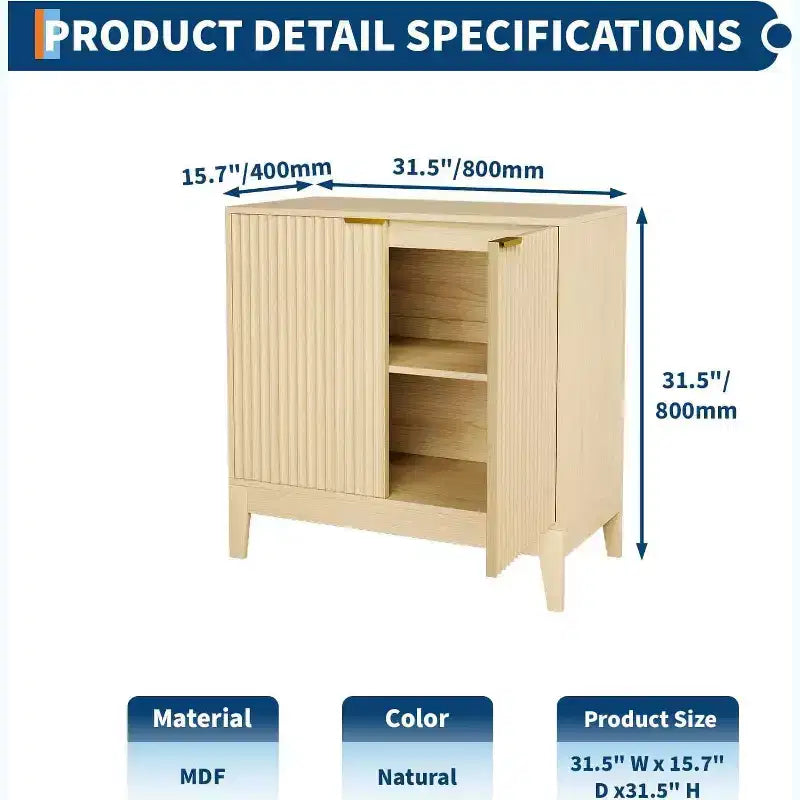 Buffet de rangement cannelé 32 po avec étagères réglables, style moderne du milieu du siècle, idéal pour l'entrée ou la cuisine