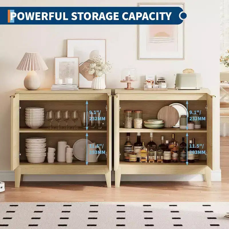 Buffet de rangement cannelé 32 po avec étagères réglables, style moderne du milieu du siècle, idéal pour l'entrée ou la cuisine