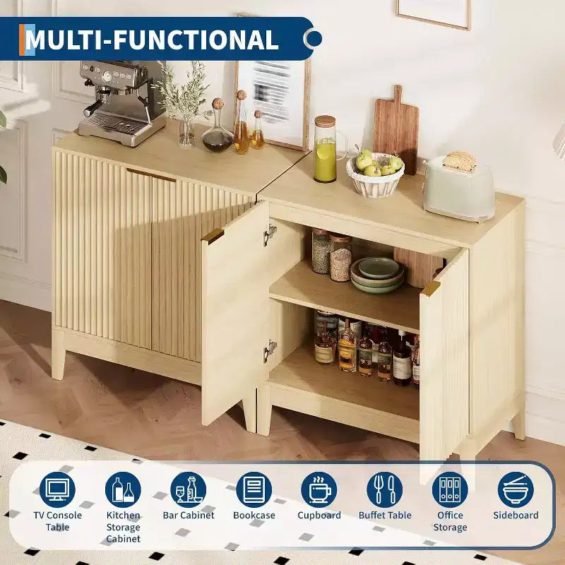 Buffet de rangement cannelé 32 po avec étagères réglables, style moderne du milieu du siècle, idéal pour l'entrée ou la cuisine
