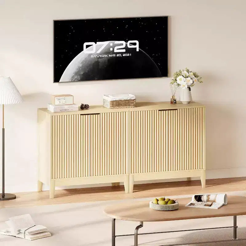 Buffet de rangement cannelé 32 po avec étagères réglables, style moderne du milieu du siècle, idéal pour l'entrée ou la cuisine
