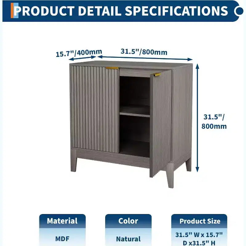 Buffet de rangement cannelé 32 po avec étagères réglables, style moderne du milieu du siècle, idéal pour l'entrée ou la cuisine