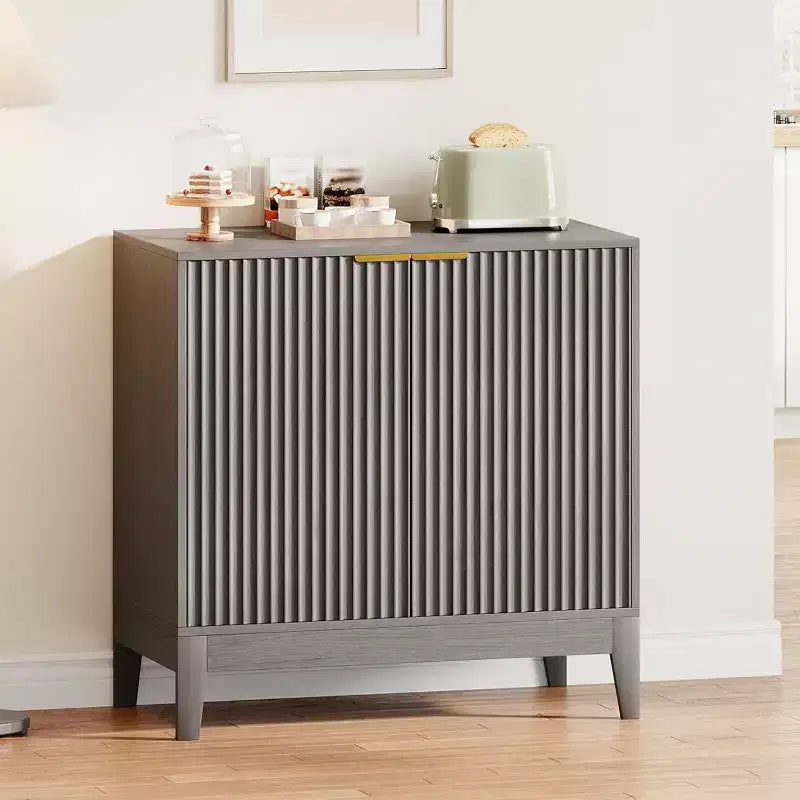 Buffet de rangement cannelé 32 po avec étagères réglables, style moderne du milieu du siècle, idéal pour l'entrée ou la cuisine