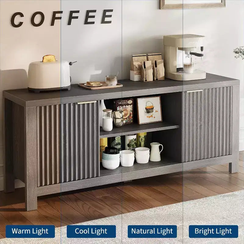 Meuble TV 65 pouces, meuble de divertissement TV moderne du milieu du siècle avec armoires de rangement et étagères ouvertes, meuble TV en bois pour le salon