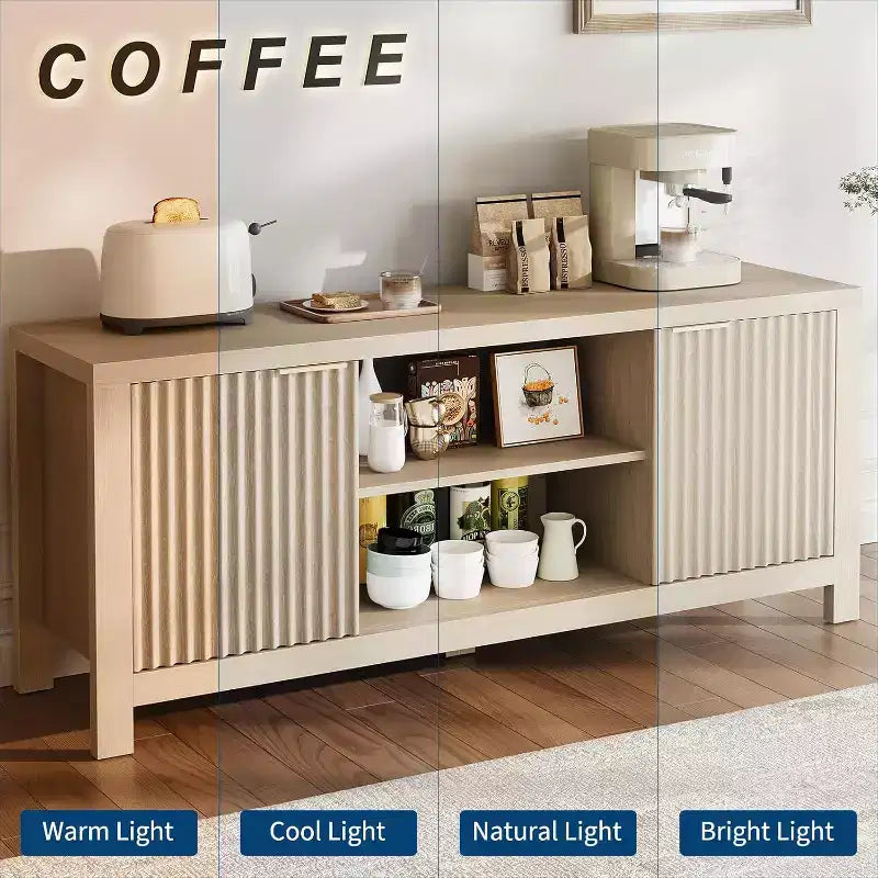 Meuble TV 65 pouces, meuble de divertissement TV moderne du milieu du siècle avec armoires de rangement et étagères ouvertes, meuble TV en bois pour le salon