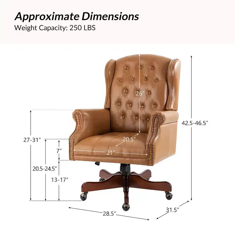 Fauteuil de bureau de direction traditionnel en similicuir avec piétement en bois massif et dossier capitonné