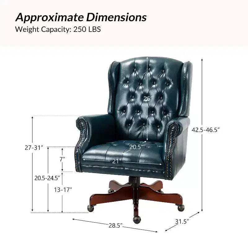 Fauteuil de bureau de direction traditionnel en similicuir avec piétement en bois massif et dossier capitonné