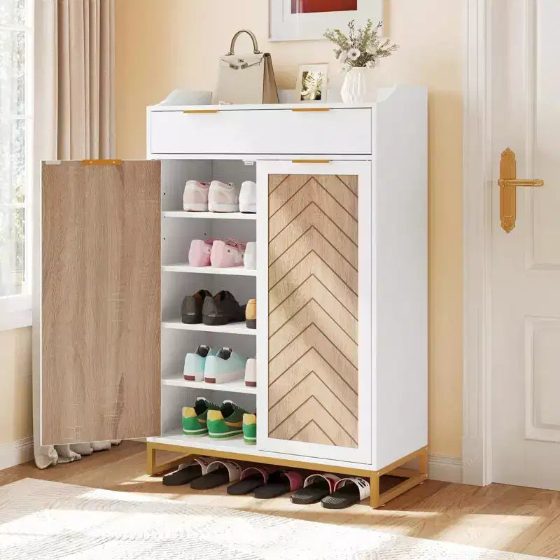 5 Tier Modern Shoe Storage Cabinet Shoes Rack with Drawer Entryway Hallway