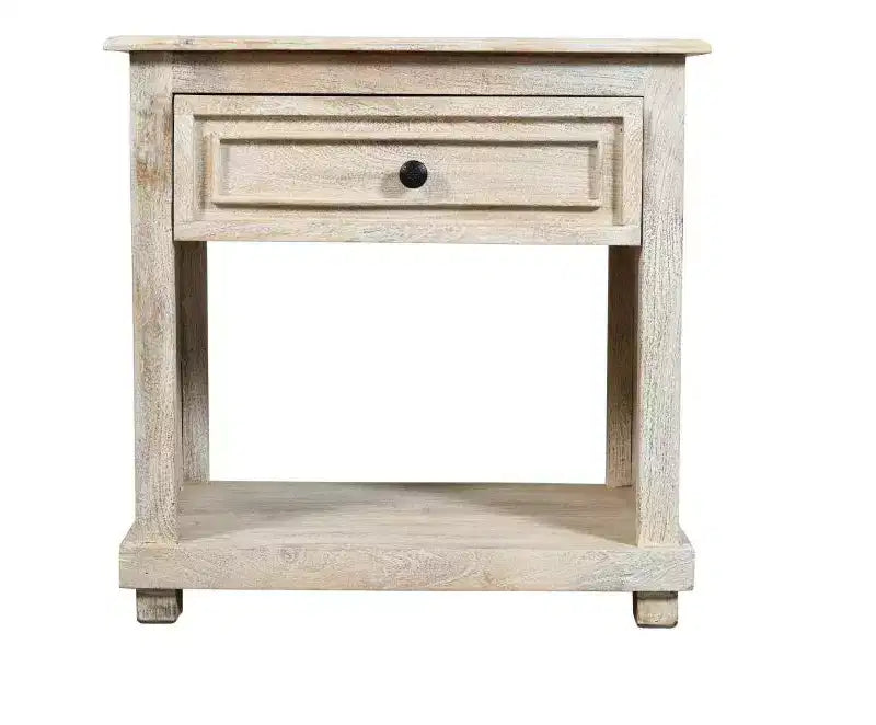 HomeRoots 28 White Solid Wood Distressed One Drawer Nightstand