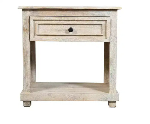 HomeRoots 28 White Solid Wood Distressed One Drawer Nightstand