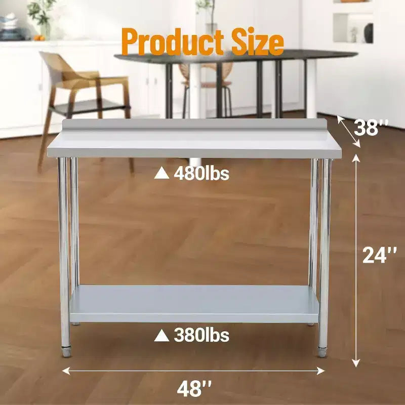 Table de préparation en acier inoxydable de 81x61 cm avec étagère de rangement, surface facile à nettoyer et montage rapide pour cuisine, boulangerie ou camion de restauration