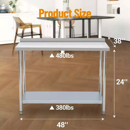 Table de préparation en acier inoxydable de 81x61 cm avec étagère de rangement, surface facile à nettoyer et montage rapide pour cuisine, boulangerie ou camion de restauration