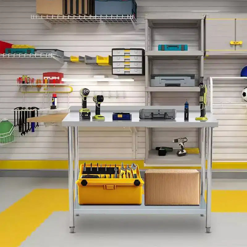 Table de préparation en acier inoxydable de 81x61 cm avec étagère de rangement, surface facile à nettoyer et montage rapide pour cuisine, boulangerie ou camion de restauration
