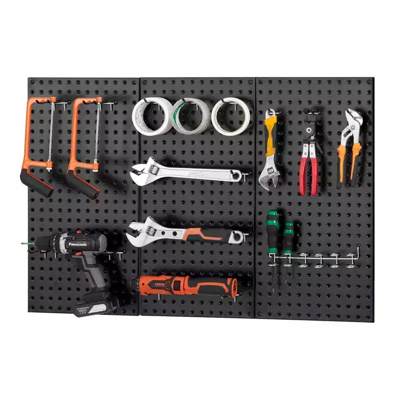 VEVOR Metal Pegboard Panels, 24 x 12 Pegboard, 3 Panels, Heavy Duty Steel Peg Board Wall Organizer, Black