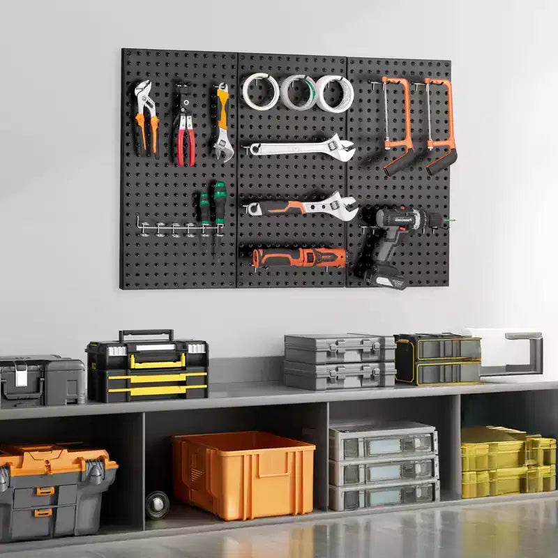 Panneaux perforés métalliques, 60x30cm, 3 panneaux, organisateur mural en acier robuste, noir