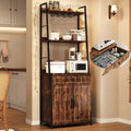 COZONY 71 Bakers Rack with Drawer & Cabinet, 5-Tier Microwave Stand with Glass Holder, Tall Industrial Kitchen Coffee Bar, Vintage