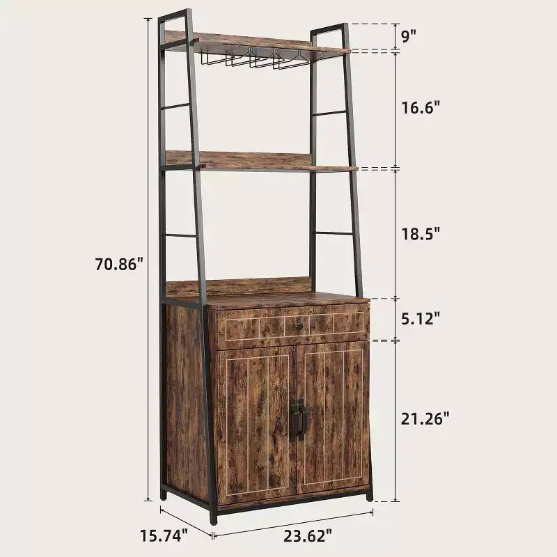 Étagère de Boulanger 71 avec Tiroir et Armoire, Support Micro-ondes à 5 Niveaux avec Porte-Verres, Bar à Café de Cuisine Industriel Haut, Vintage