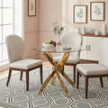 Homy Casa Round Glass Dining Table, Clear Top with Gold Metal Base, Small Space, Holiday Gathering, Clear and Gold