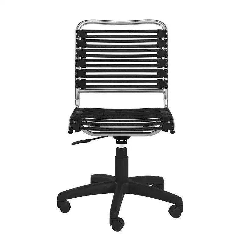 HomeRoots Black and Silver Adjustable Swivel Bungee Rolling Office Chair