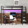Bellemave Full XL Size Loft Bed with L-shaped Desk and USB, with Wardrobe and Adjustable Shelf, High Loft Bed with LED for Kids Teens Adults, Black