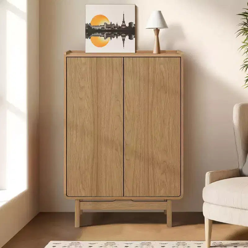 LuxenHome Oak Manufactured Wood 2-Door 31.1 W x 48.7 H Cabinet with Tray Top Brown