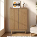LuxenHome Oak Manufactured Wood 2-Door 31.1 W x 48.7 H Cabinet with Tray Top Brown