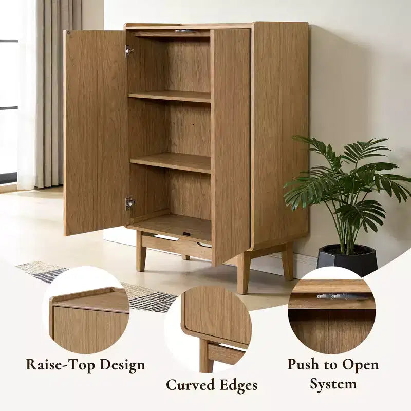 Meuble de rangement marron en bois manufacturé chêne 2 portes 79 cm (l) x 123,7 cm (H) avec plateau à rebord