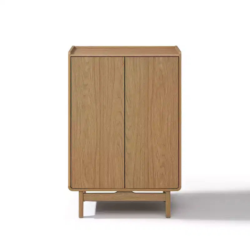 Meuble de rangement marron en bois manufacturé chêne 2 portes 79 cm (l) x 123,7 cm (H) avec plateau à rebord