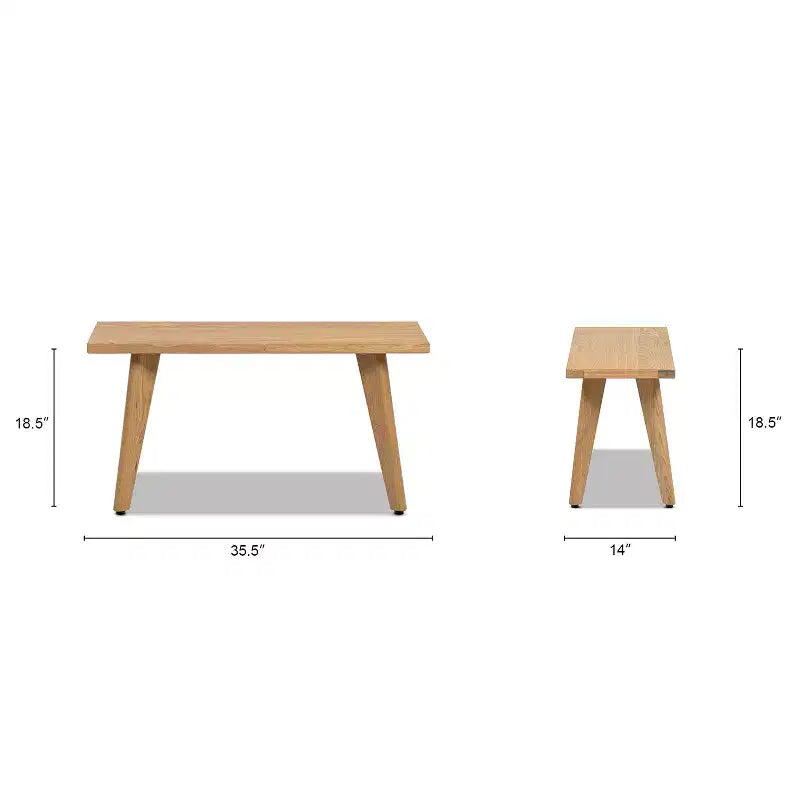 Banc en chêne rouge massif Capri 35,5