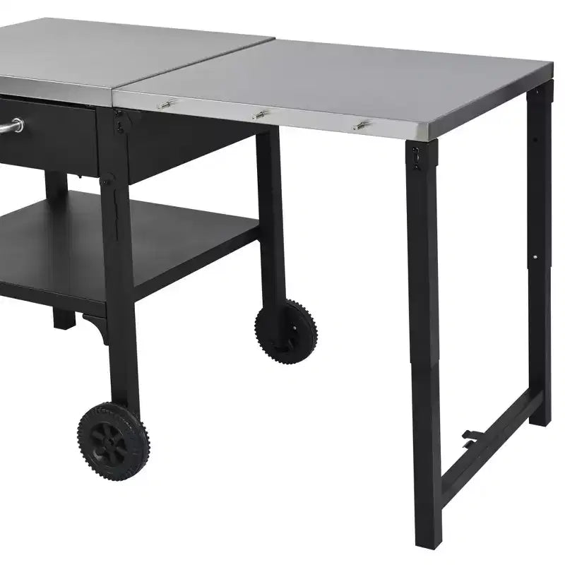 Chariot de cuisine d'extérieur pliable en acier inoxydable avec roulettes