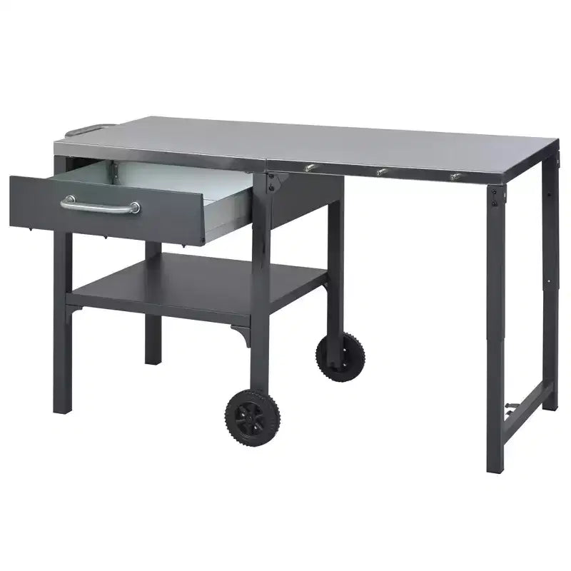 Chariot de cuisine d'extérieur pliable en acier inoxydable avec roulettes