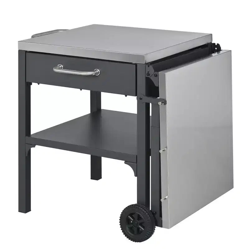 Chariot de cuisine d'extérieur pliable en acier inoxydable avec roulettes