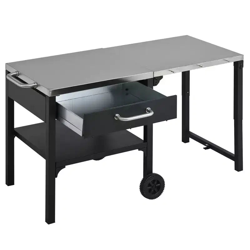 Chariot de cuisine d'extérieur pliable en acier inoxydable avec roulettes