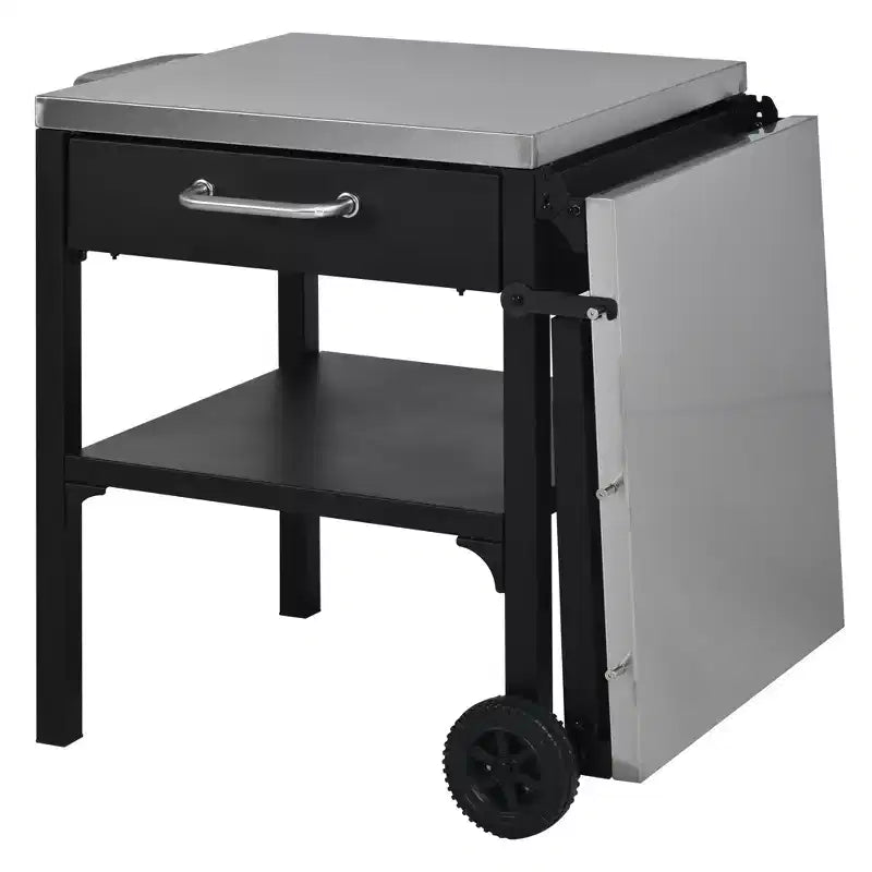 Chariot de cuisine d'extérieur pliable en acier inoxydable avec roulettes