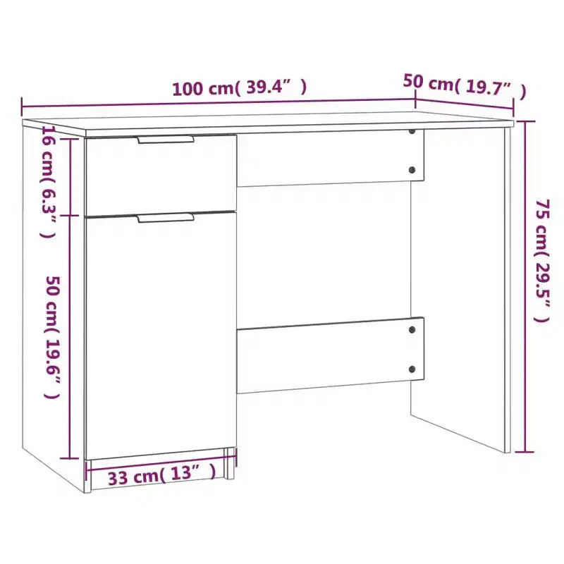 Bureau Sonoma chêne bois d'ingénierie 100x50x75 cm Bureau
